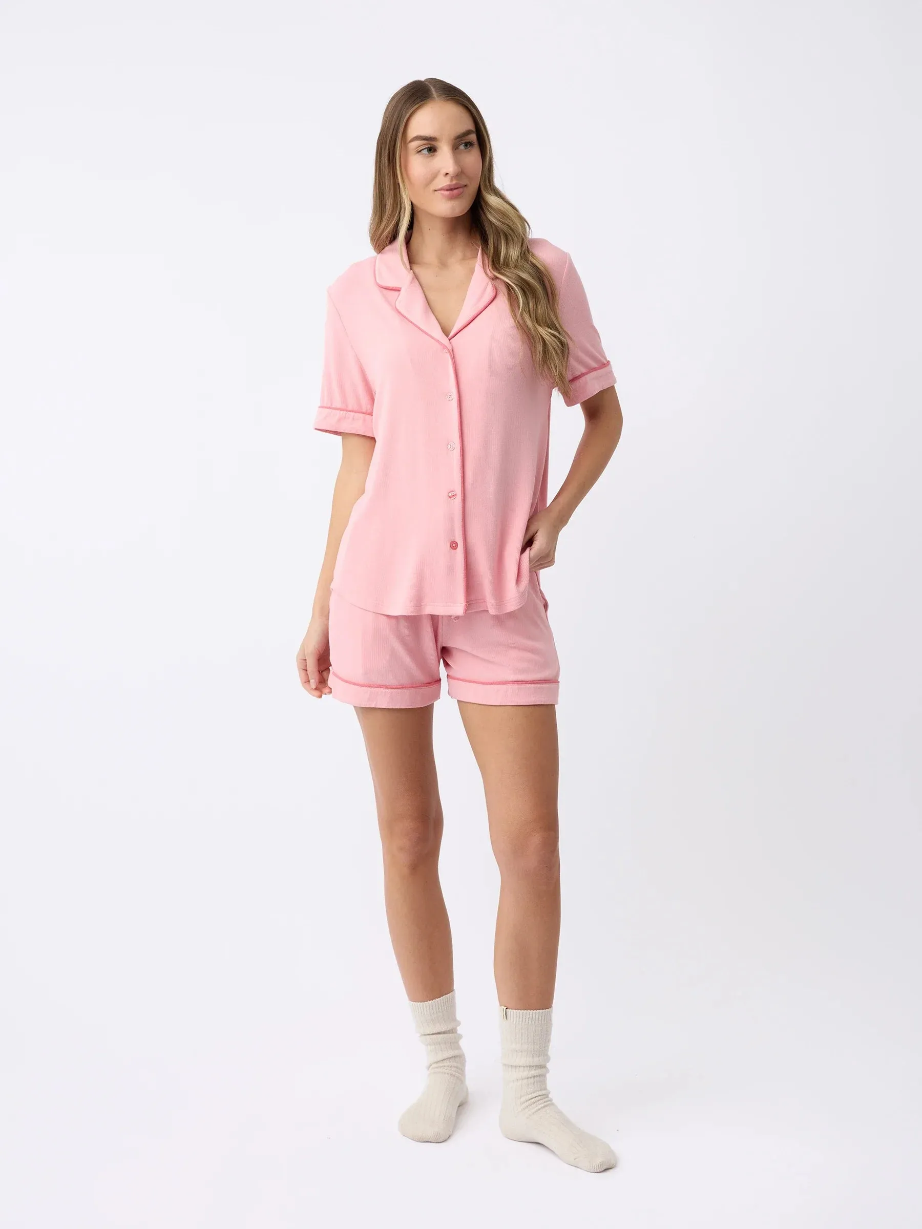 Women's Bamboo Rib-Knit Classic Short Sleeve Pajama Set