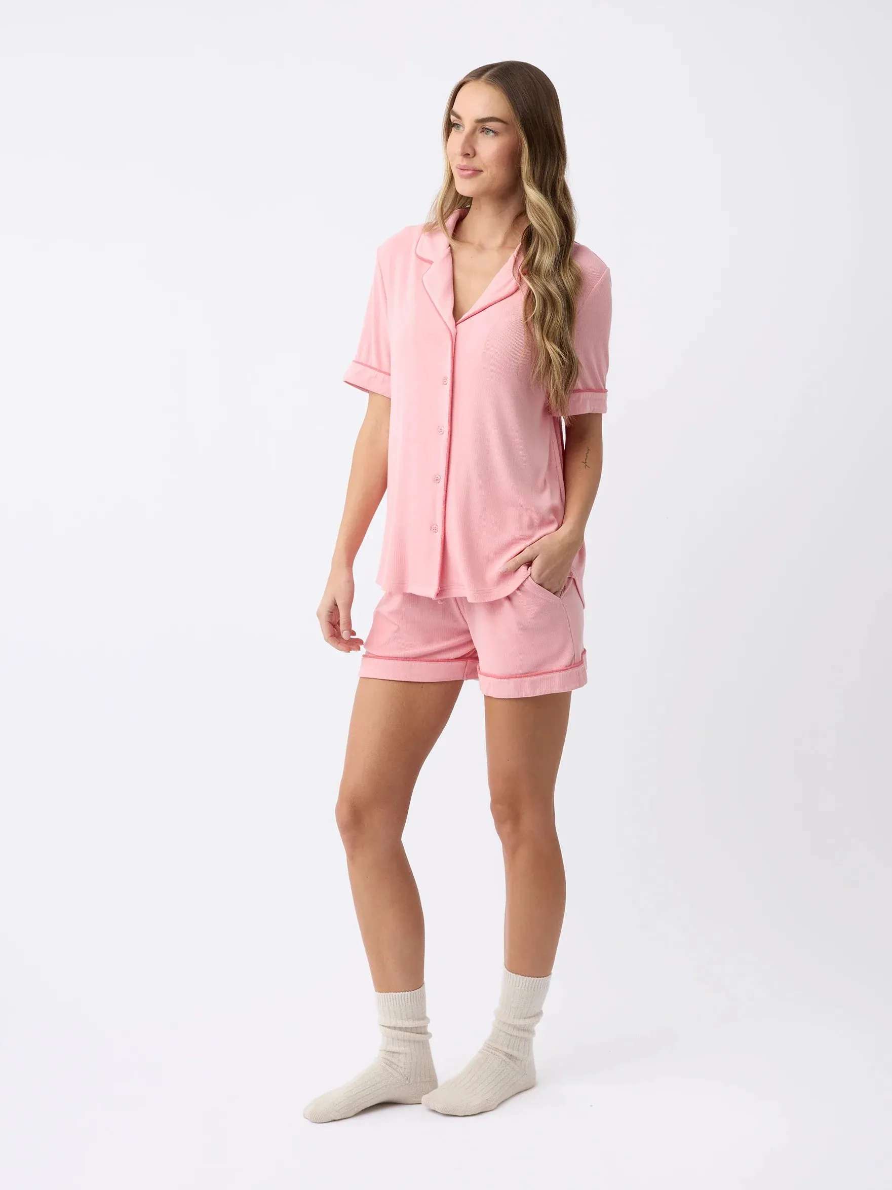 Women's Bamboo Rib-Knit Classic Short Sleeve Pajama Set