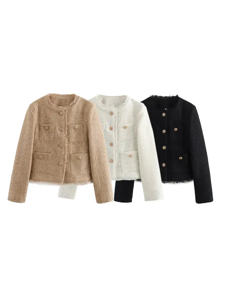 Women's Rustic Tops Fashion Designer Tweed Woolen Jackets