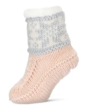 Women's Snowflake Border Recycled Knit Sherpa Lined Lounge Socks