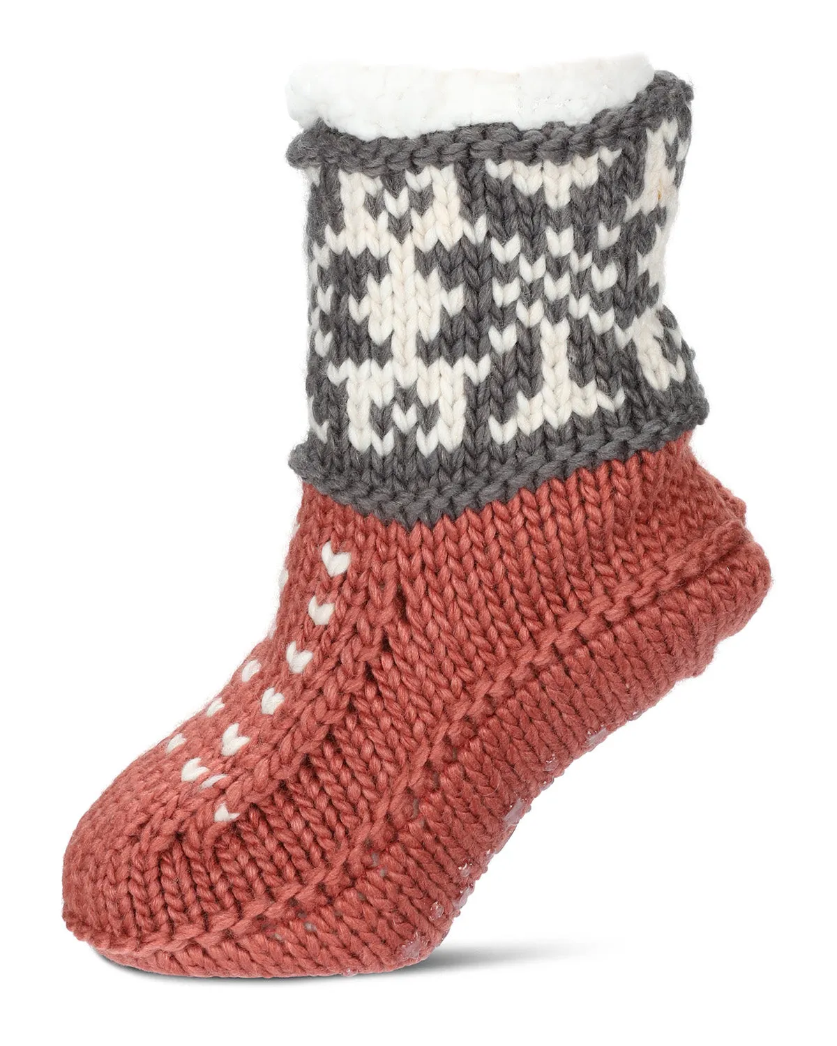 Women's Snowflake Border Recycled Knit Sherpa Lined Lounge Socks