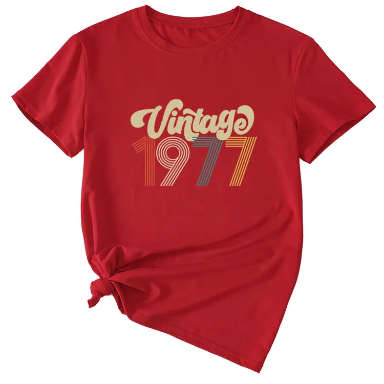 Women's Top Vintage 1977 Casual Round Neck Short-sleeved Shirt