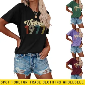 Women's Top Vintage 1977 Casual Round Neck Short-sleeved Shirt