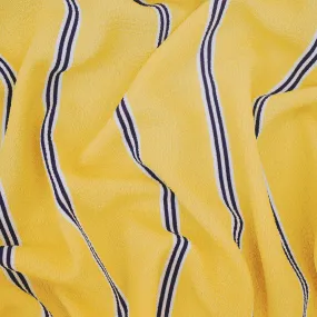 Yellow-Navy-White Stripe Printed Poly Crepe Georgette Woven Fabric